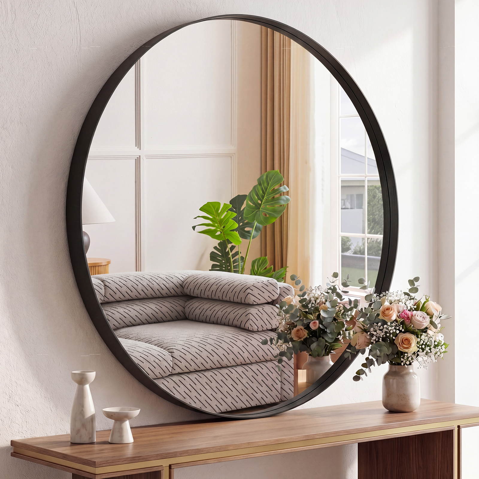 Home Bathroom Glass - JHK Groove Gold Round Vanity Framed