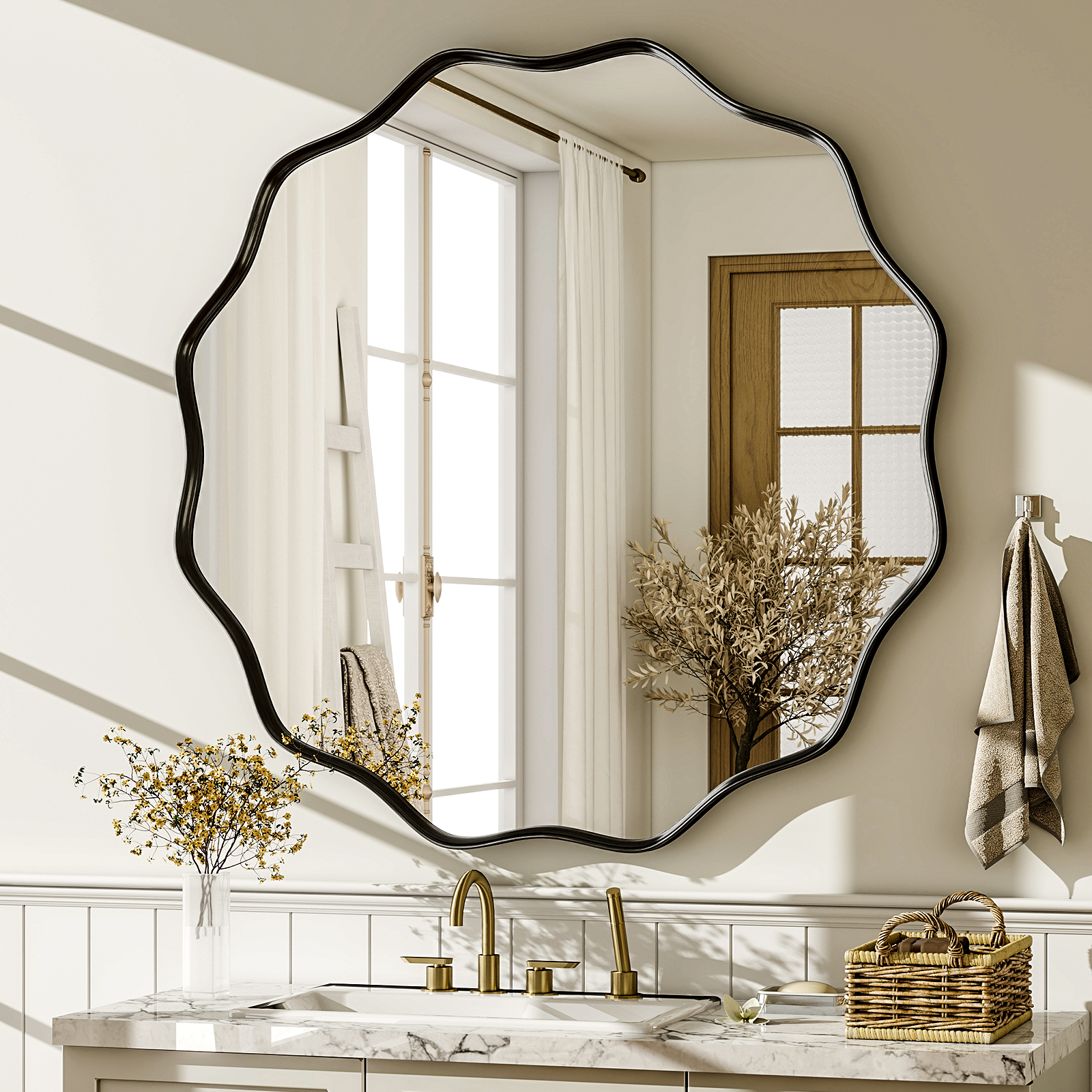 Home Bathroom Glass - Wavy Round Bathroom Mirror Decorative Wall
