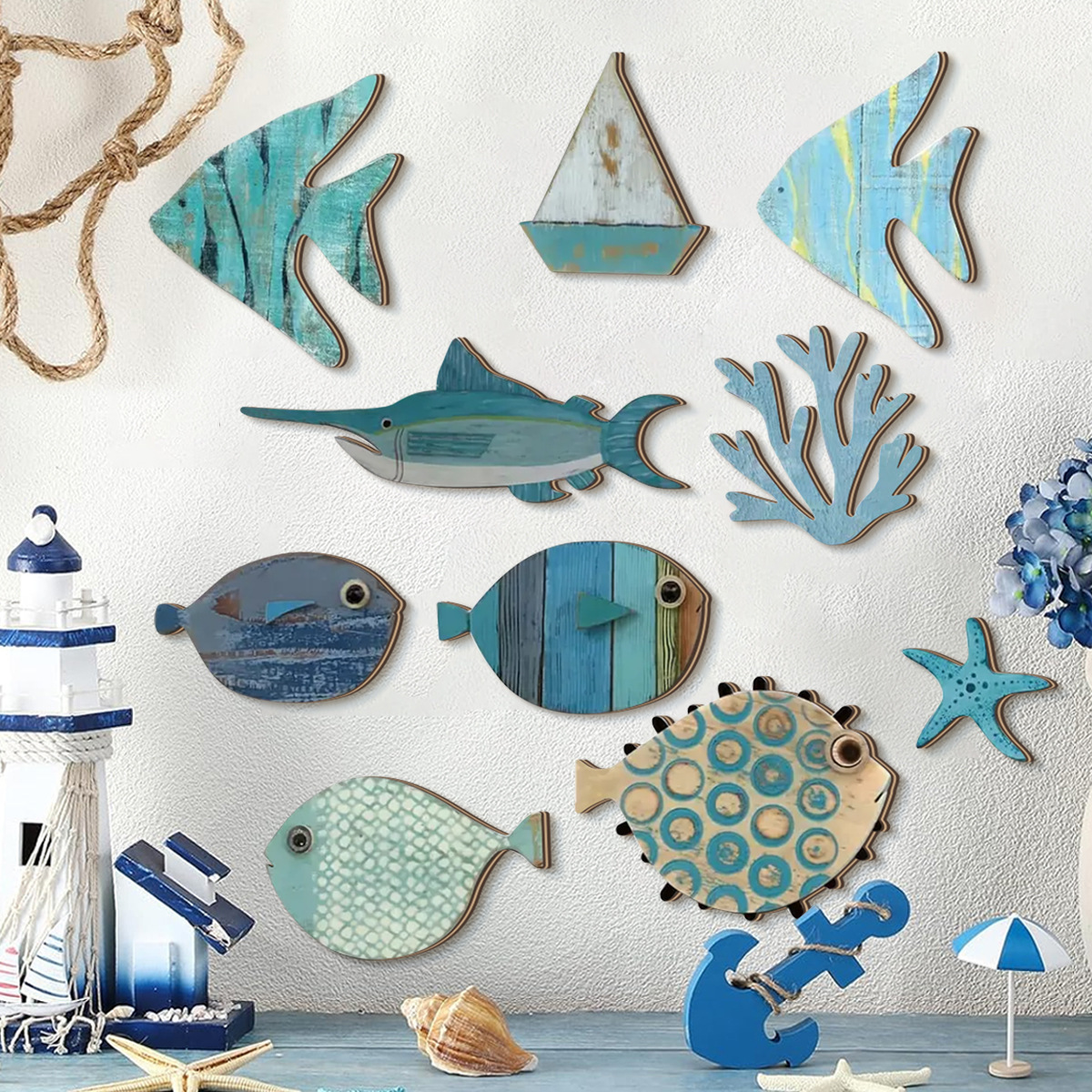 10pcs/set Sea Theme 2D Wooden  - огляд і ціна Home Of The Year Bathroom