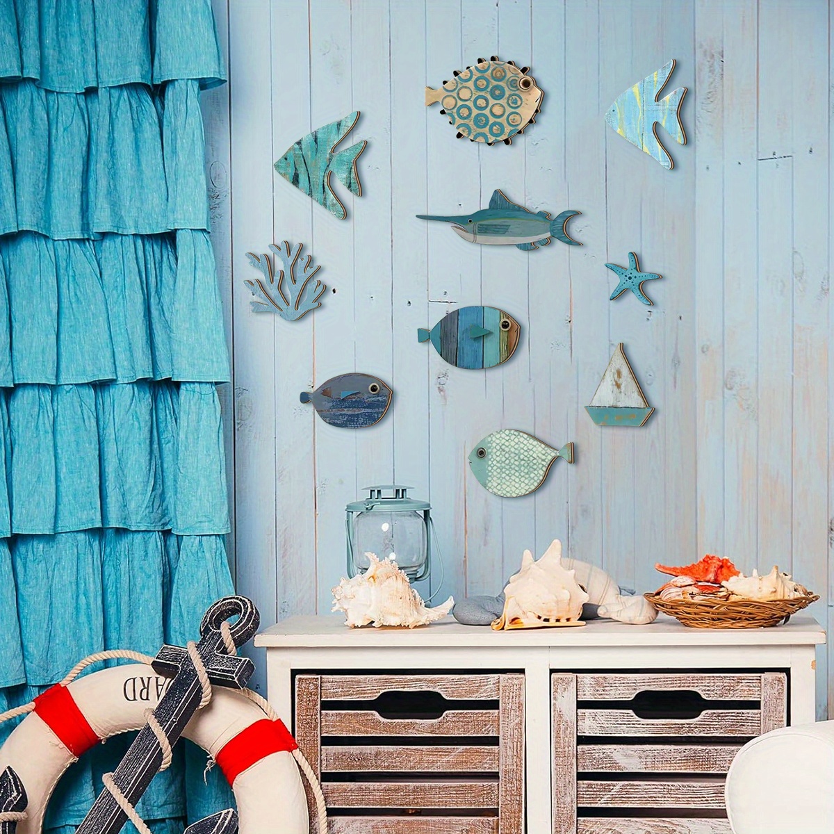 10pcs/set Sea Theme 2D Wooden  - огляд і ціна Home Of The Year Bathroom