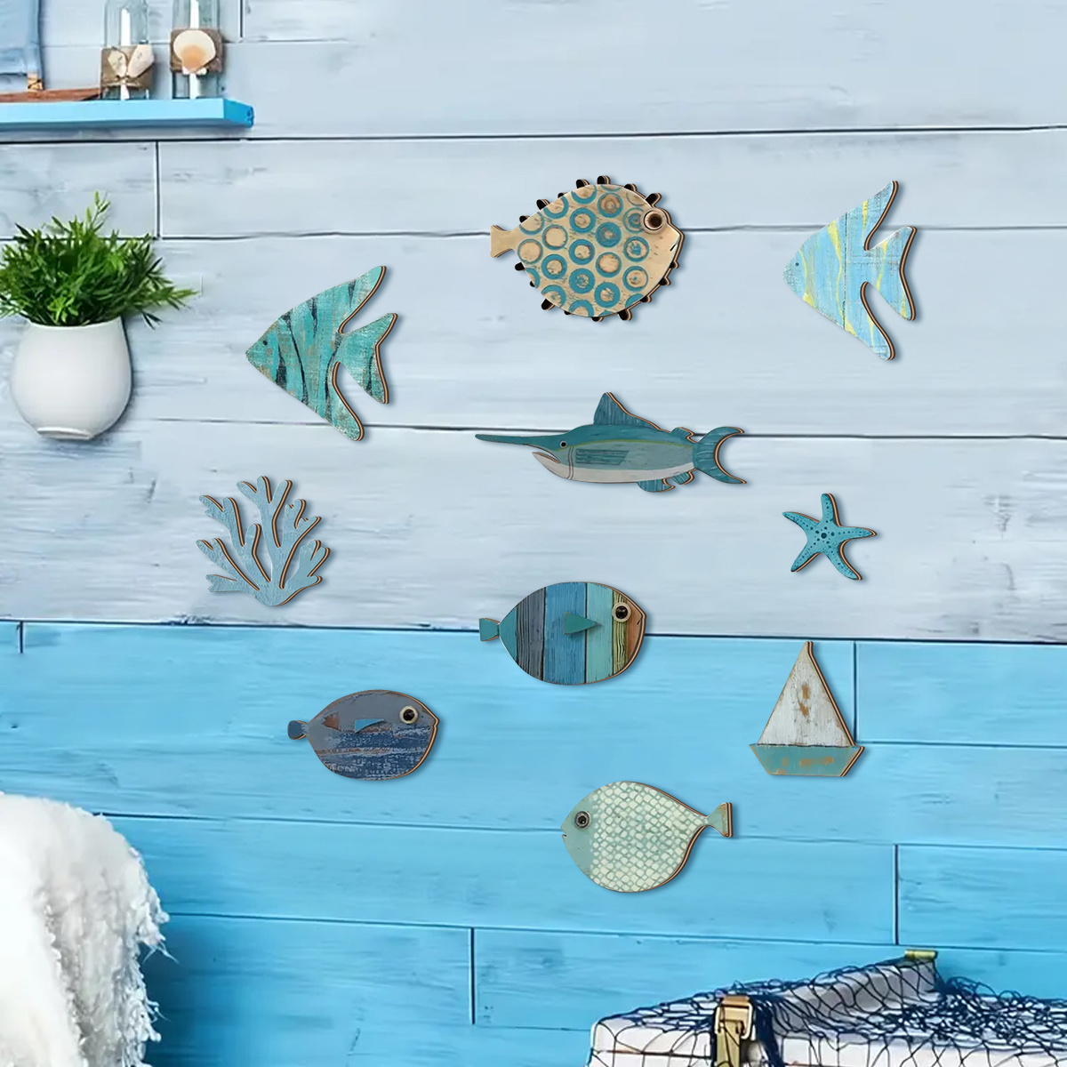 10pcs/set Sea Theme 2D Wooden  - огляд і ціна Home Of The Year Bathroom